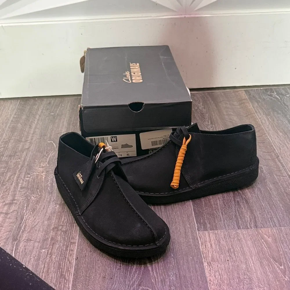 Men's Clarks Desert Trek Originals Vintage Suede Black Sz 8